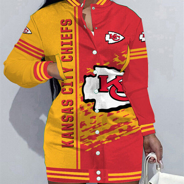 Kansas City Chiefs Women Button Down Jacket Dress AZBTBDJD000047
