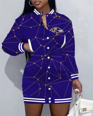 Baltimore Ravens Women Button Down Jacket Dress AZBTBDJD000134