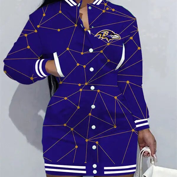 Baltimore Ravens Women Button Down Jacket Dress AZBTBDJD000134