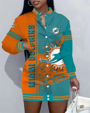 Miami Dolphins Women Button Down Jacket Dress AZBTBDJD000171