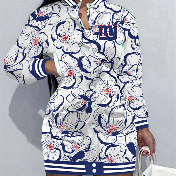 New York Giants Women Button Down Jacket Dress AZBTBDJD000299