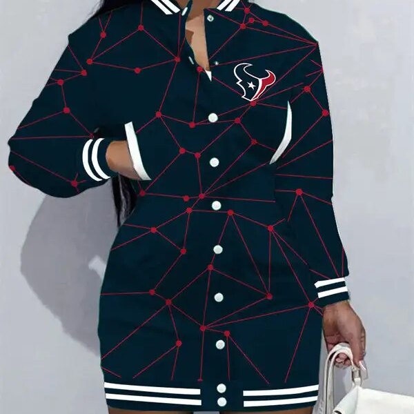 Houston Texans Women Button Down Jacket Dress AZBTBDJD000164