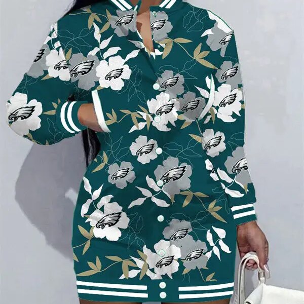 Philadelphia Eagles Women Button Down Jacket Dress AZBTBDJD000283
