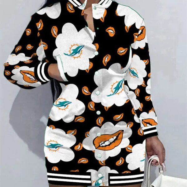 Miami Dolphins Women Button Down Jacket Dress AZBTBDJD000166