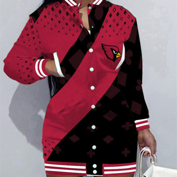 Arizona Cardinals Women Button Down Jacket Dress AZBTBDJD000353