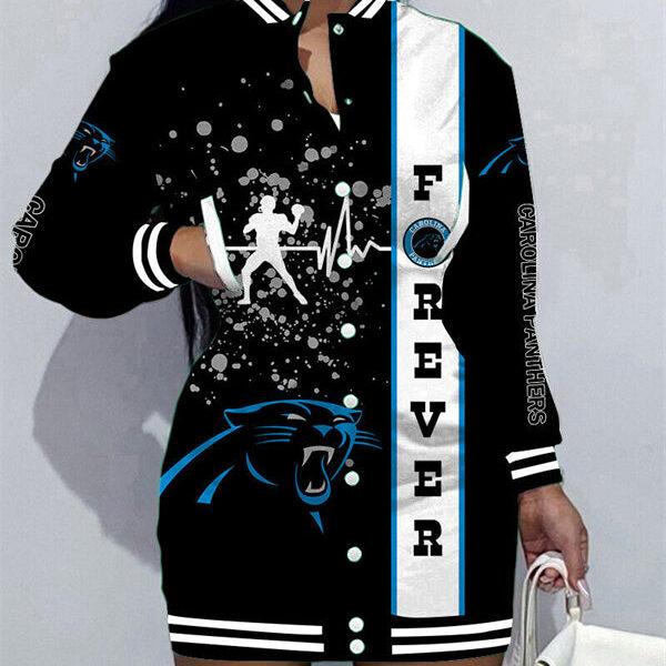 Carolina Panthers Women Button Down Jacket Dress AZBTBDJD000334
