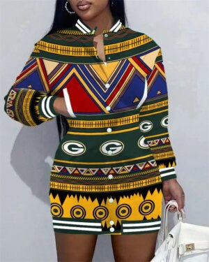Green Bay Packers Women Button Down Jacket Dress AZBTBDJD000318