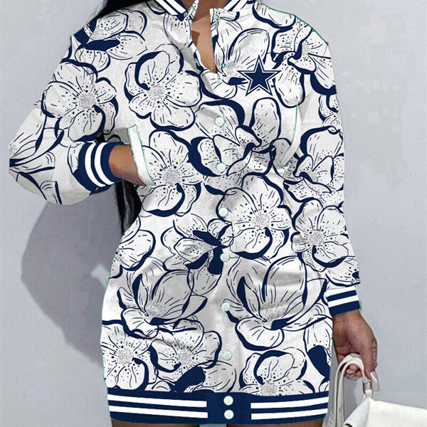 Dallas Cowboys Women Button Down Jacket Dress AZBTBDJD000167