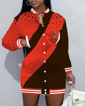Cleveland Browns Women Button Down Jacket Dress AZBTBDJD000390