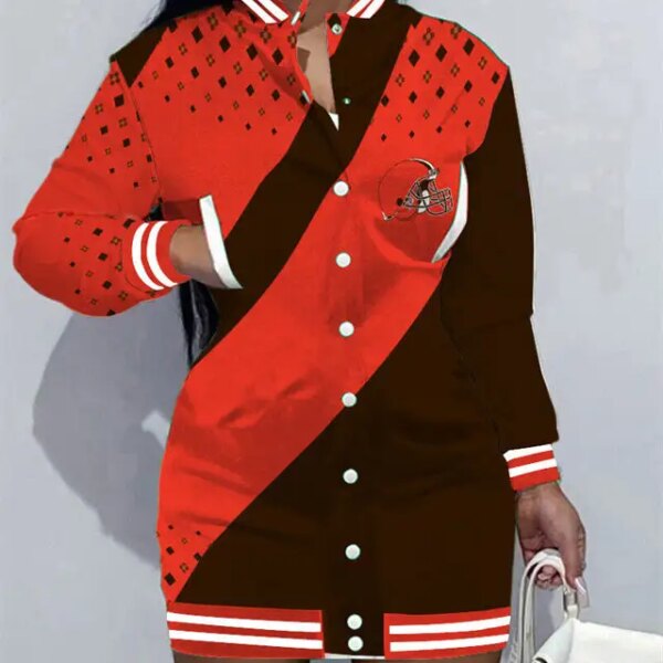 Cleveland Browns Women Button Down Jacket Dress AZBTBDJD000390