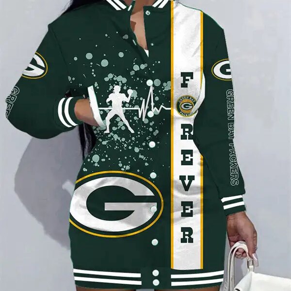 Green Bay Packers Women Button Down Jacket Dress AZBTBDJD000320