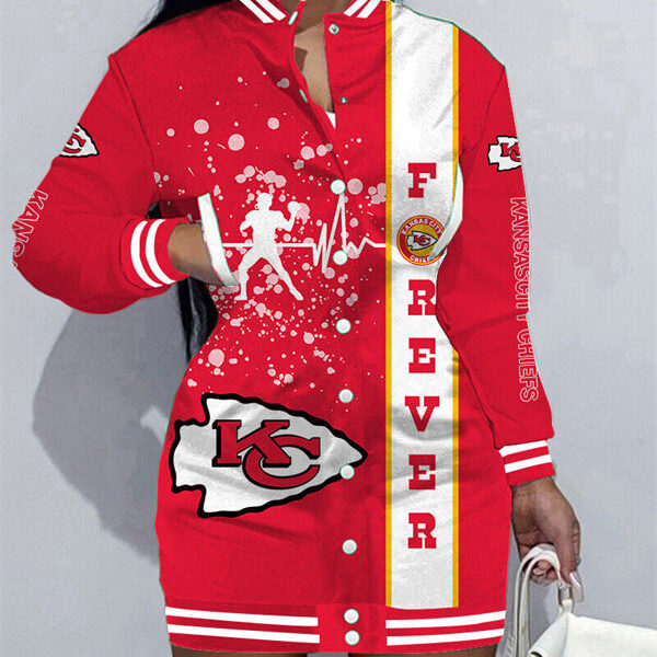 Kansas City Chiefs Women Button Down Jacket Dress AZBTBDJD000193