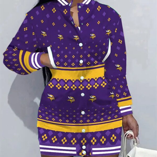 Minnesota Vikings Women Button Down Jacket Dress AZBTBDJD000335