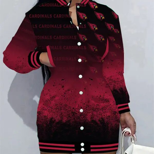 Arizona Cardinals Women Button Down Jacket Dress AZBTBDJD000022