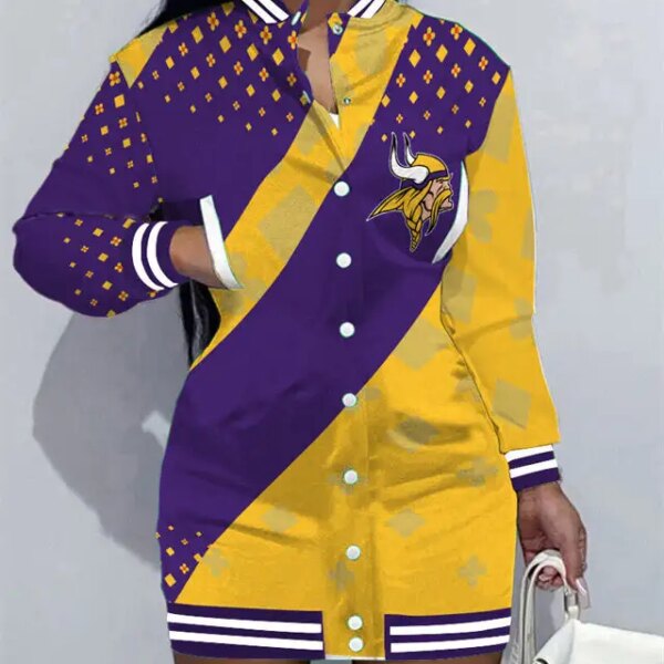 Minnesota Vikings Women Button Down Jacket Dress AZBTBDJD000021