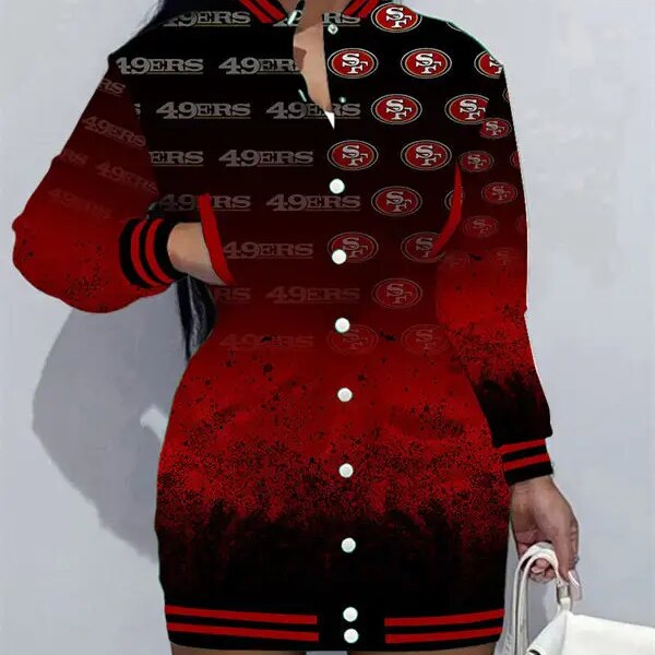 San Francisco 49ers Women Button Down Jacket Dress AZBTBDJD000264