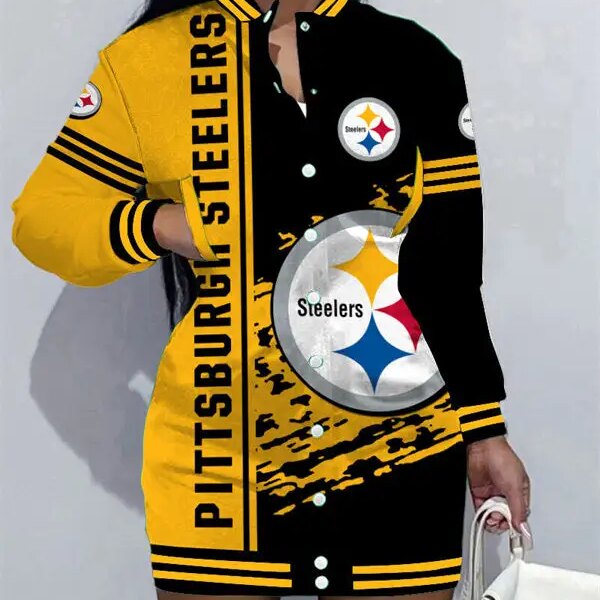 Pittsburgh Steelers Women Button Down Jacket Dress AZBTBDJD000263