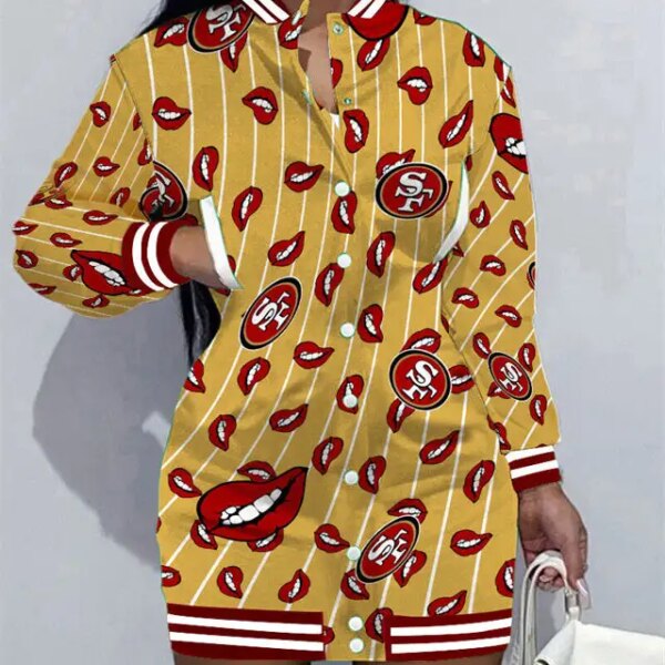 San Francisco 49ers Women Button Down Jacket Dress AZBTBDJD000042