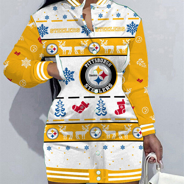 Pittsburgh Steelers Women Button Down Jacket Dress AZBTBDJD000268