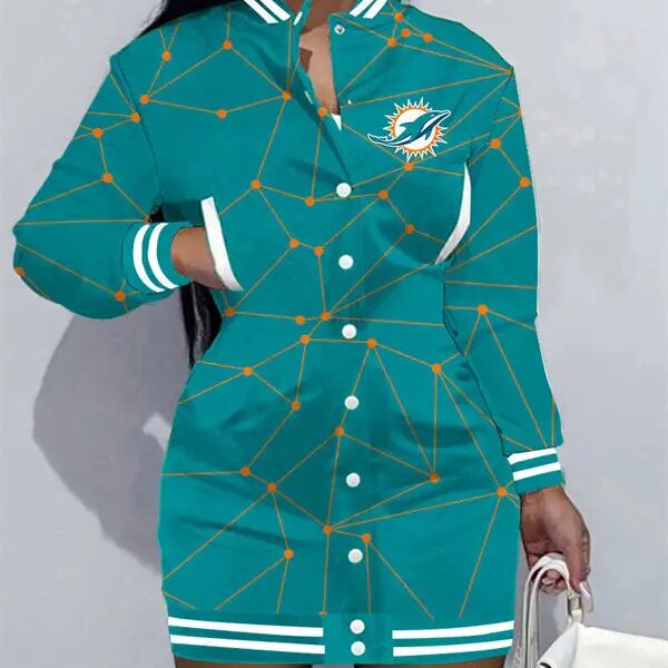 Miami Dolphins Women Button Down Jacket Dress AZBTBDJD000156