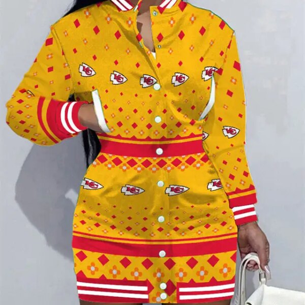 Kansas City Chiefs Women Button Down Jacket Dress AZBTBDJD000051