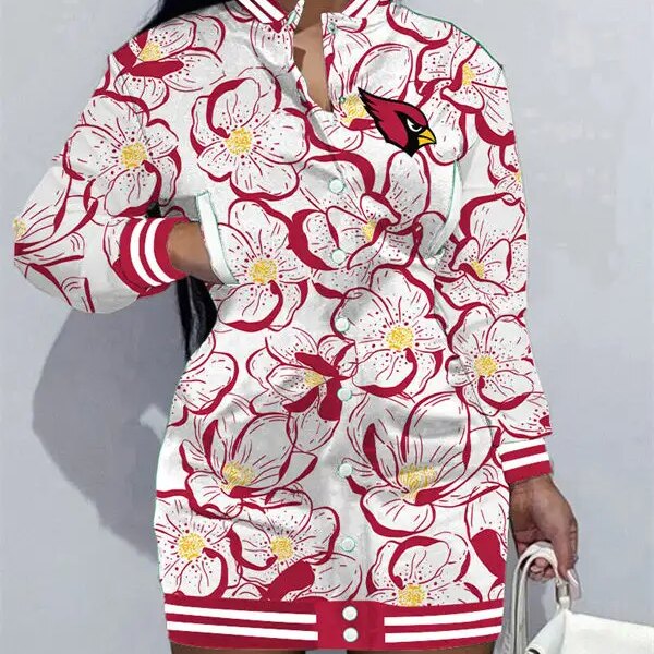 Arizona Cardinals Women Button Down Jacket Dress AZBTBDJD000118