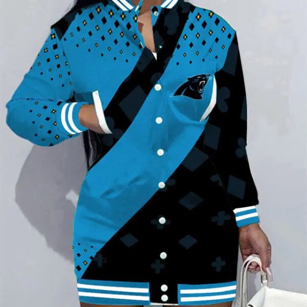 Carolina Panthers Women Button Down Jacket Dress AZBTBDJD000332