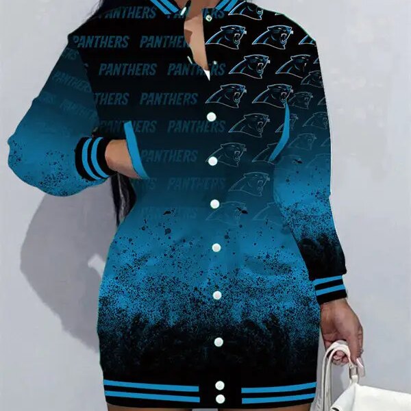 Carolina Panthers Women Button Down Jacket Dress AZBTBDJD000339