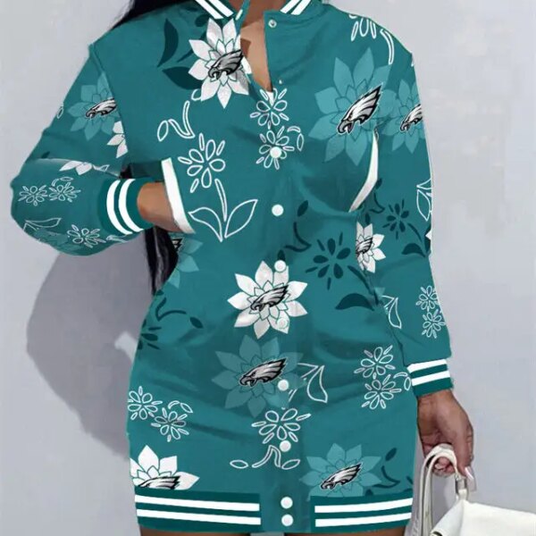 Philadelphia Eagles Women Button Down Jacket Dress AZBTBDJD000081