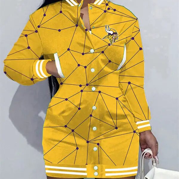 Minnesota Vikings Women Button Down Jacket Dress AZBTBDJD000344
