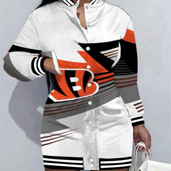 Cincinnati Bengals Women Button Down Jacket Dress AZBTBDJD000307