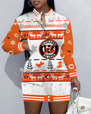 Cincinnati Bengals Women Button Down Jacket Dress AZBTBDJD000109