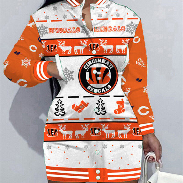 Cincinnati Bengals Women Button Down Jacket Dress AZBTBDJD000109