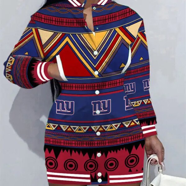 New York Giants Women Button Down Jacket Dress AZBTBDJD000295