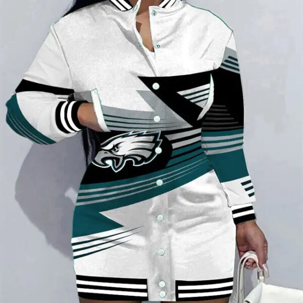 Philadelphia Eagles Women Button Down Jacket Dress AZBTBDJD000089