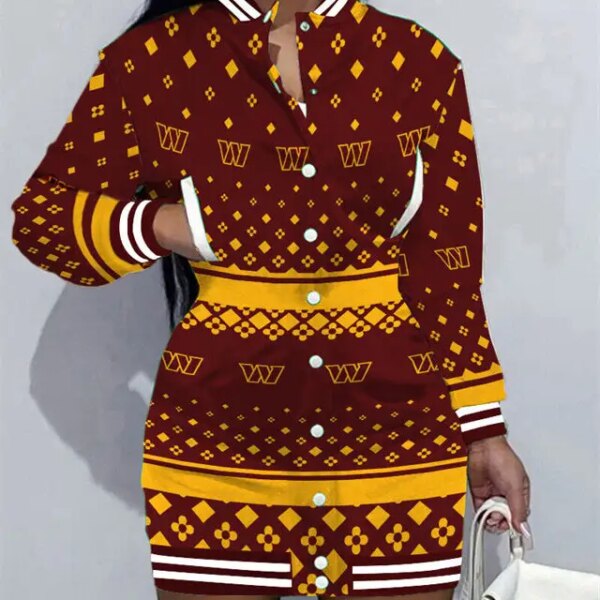 Washington Commanders Women Button Down Jacket Dress AZBTBDJD000062