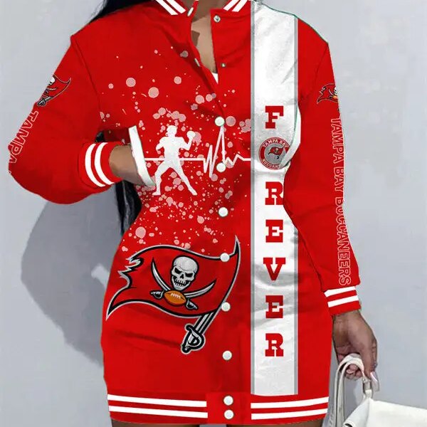 Tampa Bay Buccaneers Women Button Down Jacket Dress AZBTBDJD000196