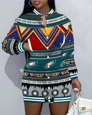Philadelphia Eagles Women Button Down Jacket Dress AZBTBDJD000086