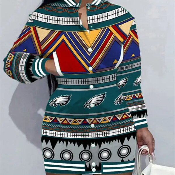 Philadelphia Eagles Women Button Down Jacket Dress AZBTBDJD000086