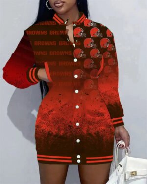 Cleveland Browns Women Button Down Jacket Dress AZBTBDJD000133