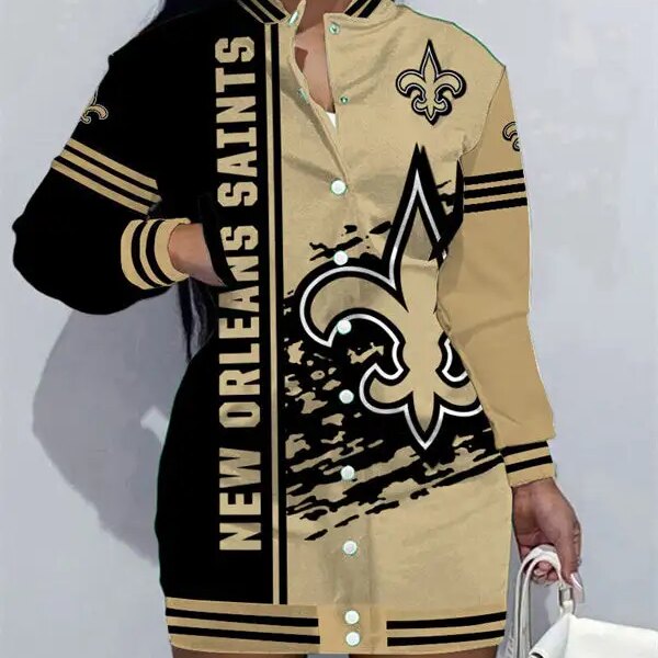 New Orleans Saints Women Button Down Jacket Dress AZBTBDJD000226
