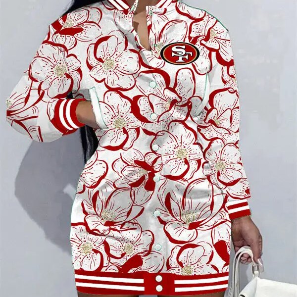 San Francisco 49ers Women Button Down Jacket Dress AZBTBDJD000220