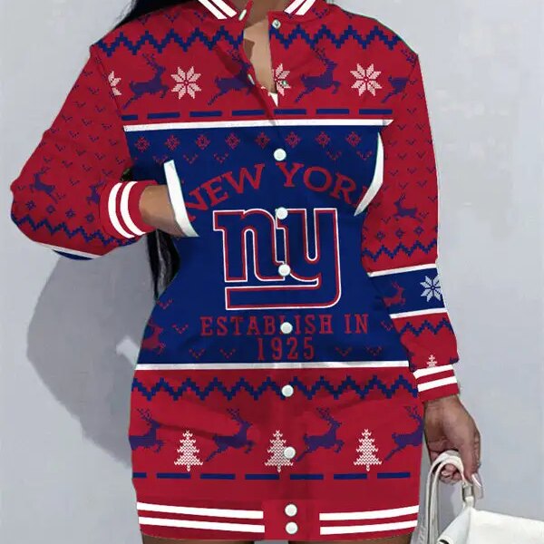 New York Giants Women Button Down Jacket Dress AZBTBDJD000294
