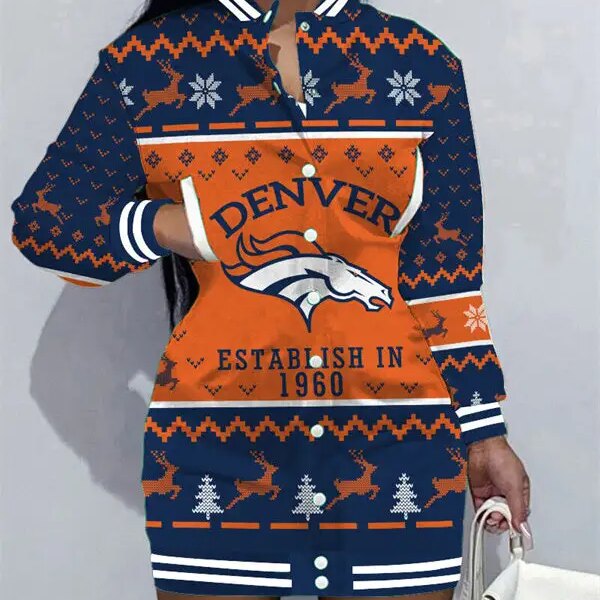 Denver Broncos Women Button Down Jacket Dress AZBTBDJD000159