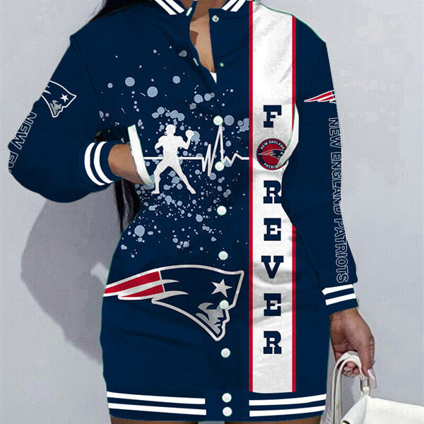 New England Patriots Women Button Down Jacket Dress AZBTBDJD000212