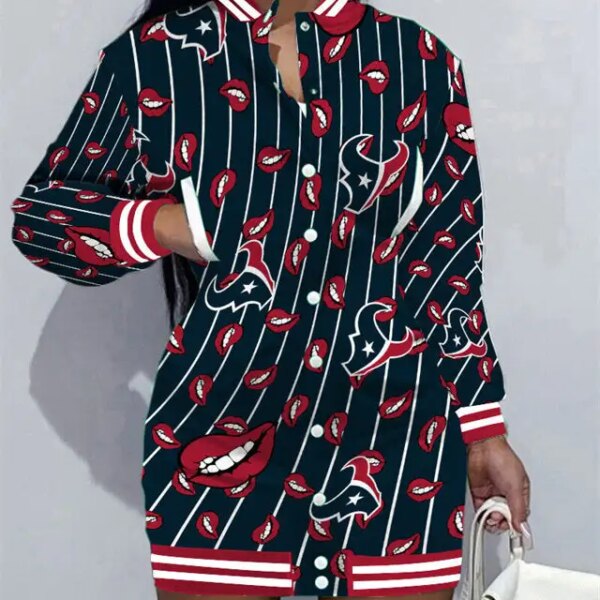Houston Texans Women Button Down Jacket Dress AZBTBDJD000163