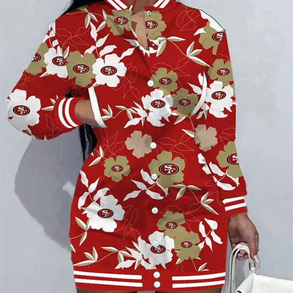 San Francisco 49ers Women Button Down Jacket Dress AZBTBDJD000219