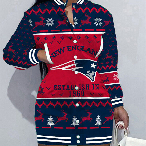 New England Patriots Women Button Down Jacket Dress AZBTBDJD000030
