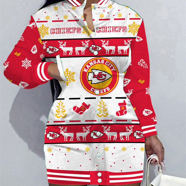Kansas City Chiefs Women Button Down Jacket Dress AZBTBDJD000189