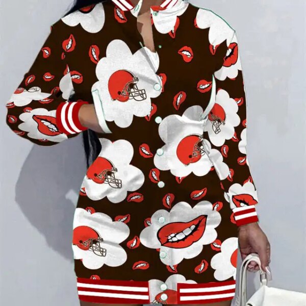Cleveland Browns Women Button Down Jacket Dress AZBTBDJD000366